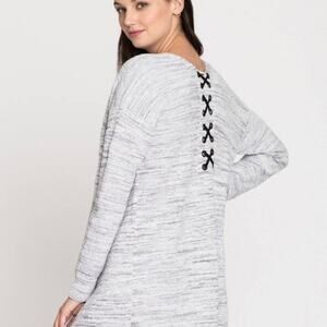 NIC+ZOE Lace It Back Gray Cotton Cardigan Medium